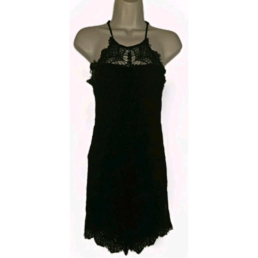 FREE PEOPLE INTIMATELY She's Got It Black Lace Slip Dress‎ Back Button Size S